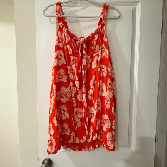 By Anthropologie Gauze Bubble Hem Mini Dress Size M Orange Floral Pockets - Picture 7 of 10